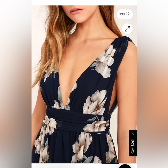 Garden Meandering Navy Blue Floral Print Maxi Dress S NWT - Picture 6 of 9